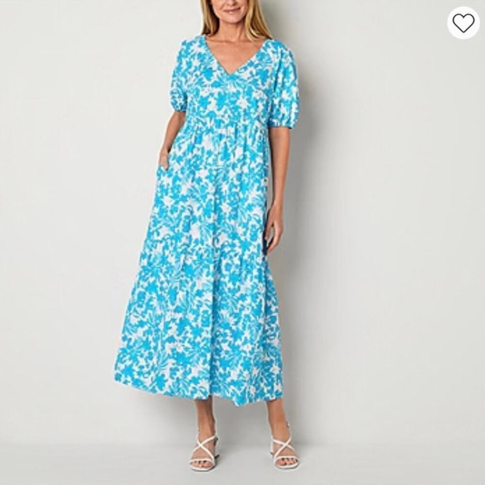 Peyton & Parker Womens Short Sleeve Puffed Sleeve Floral Maxi Dress Size M